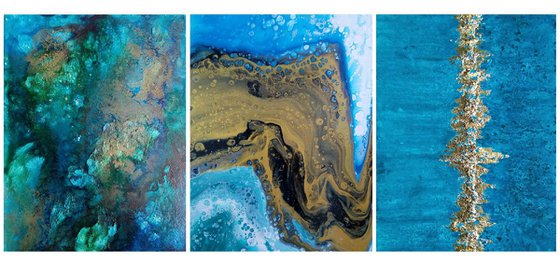 Into The Deep, SET OF 3 PAINTINGS, READY TO HANG