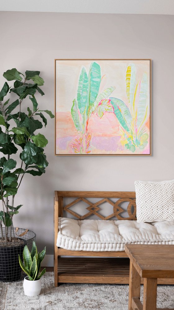 'Red Sunset Banana Leaves'