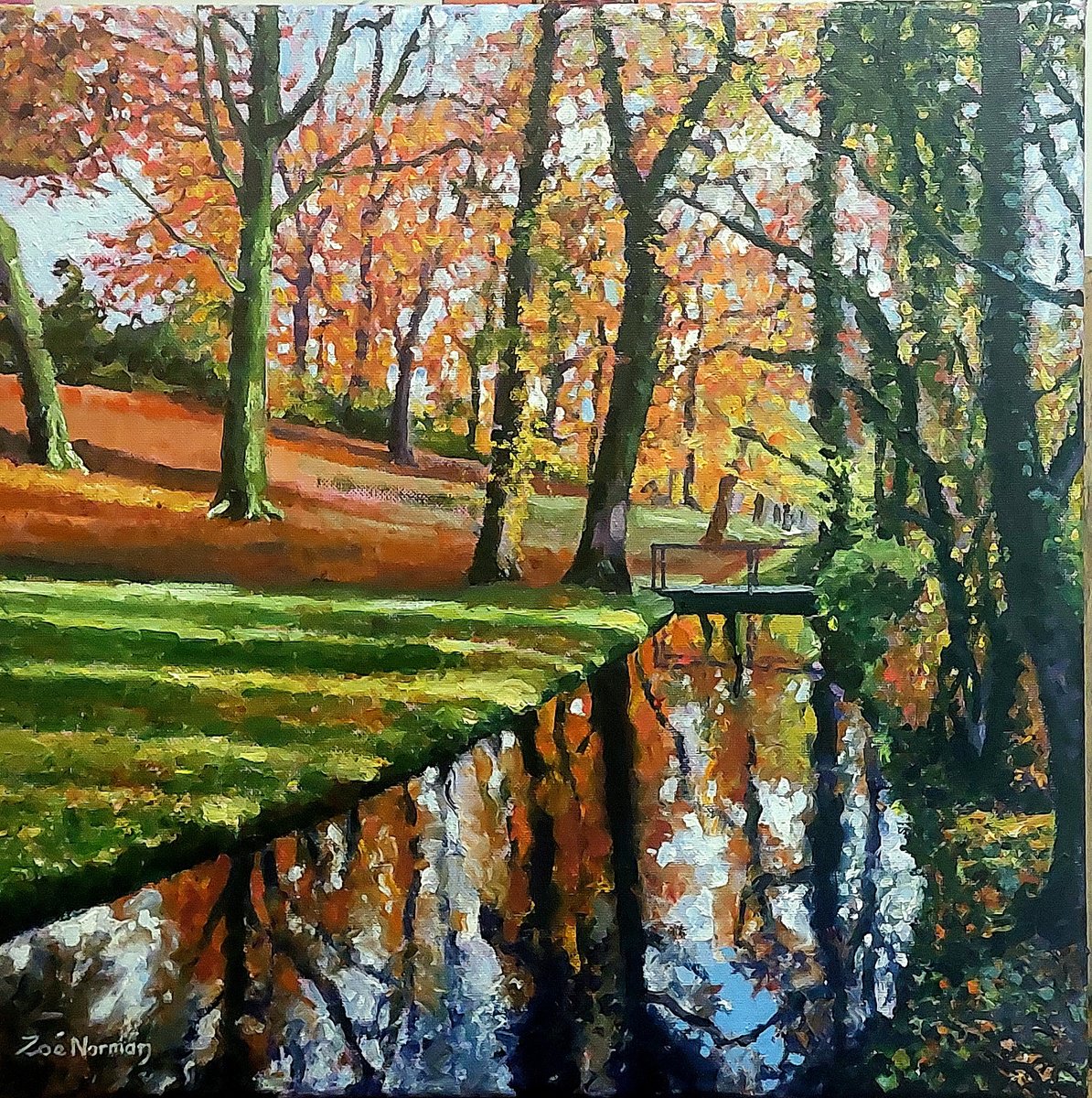 Impressionistic Landscape Oil Painting By Zoe Elizabeth Norman, 16 X 16", Autumn Golds, Original Artwork