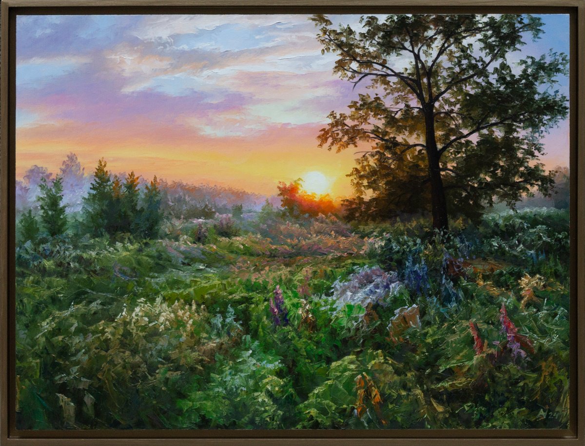 Impressionistic Landscape Oil Painting By Oleksii Vylusk, 34 X 25", Morning 25, Original Artwork