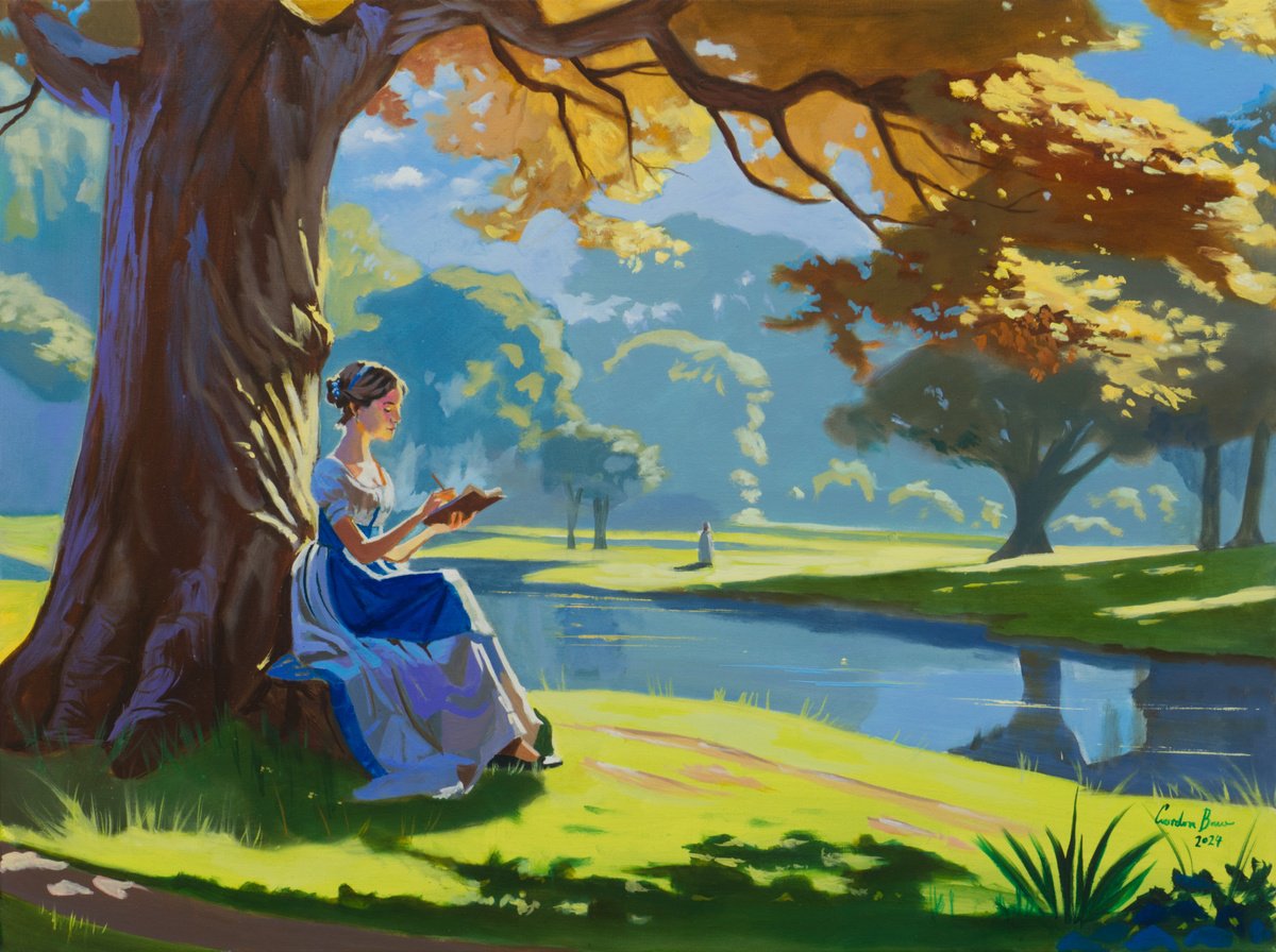 Impressionistic Portrait Oil Painting By Gordon Bruce, 24 X 18, Jane Austen