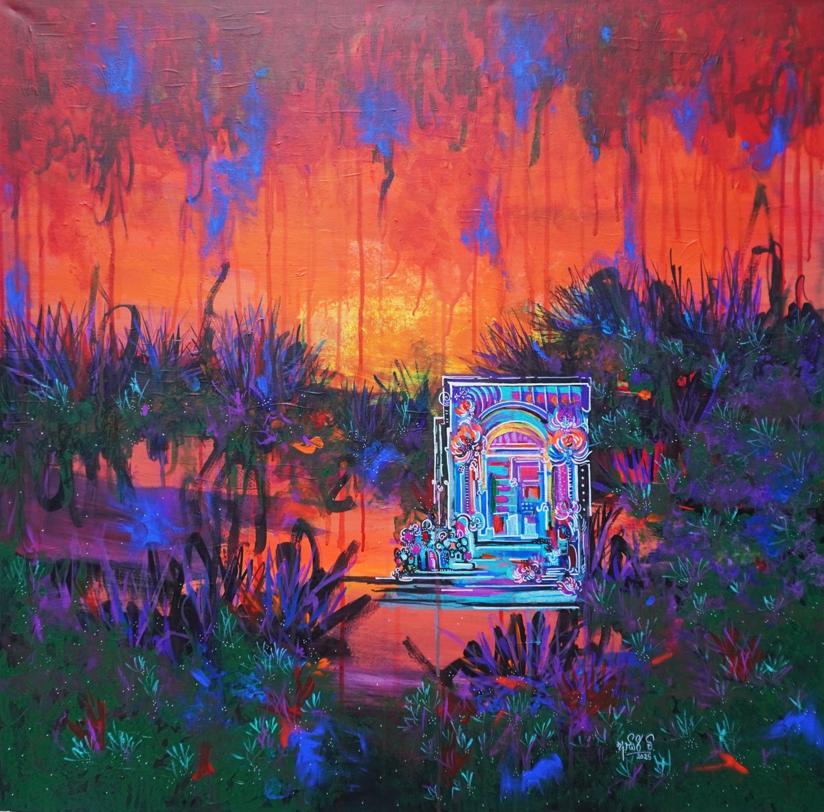 Expressive Landscape Acrylic Painting By Aasiri Wickremage, 35 X 35, A Gateway To Reflection, Original Artwork