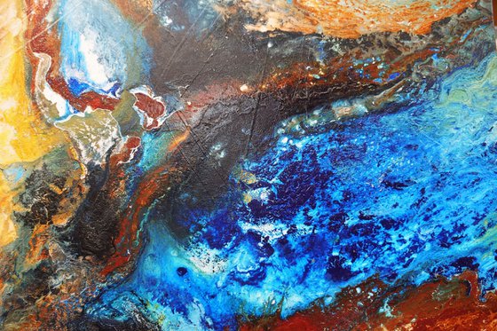Australian Delta 120cm x 120cm Blue Rust Sienna Textured Abstract Art