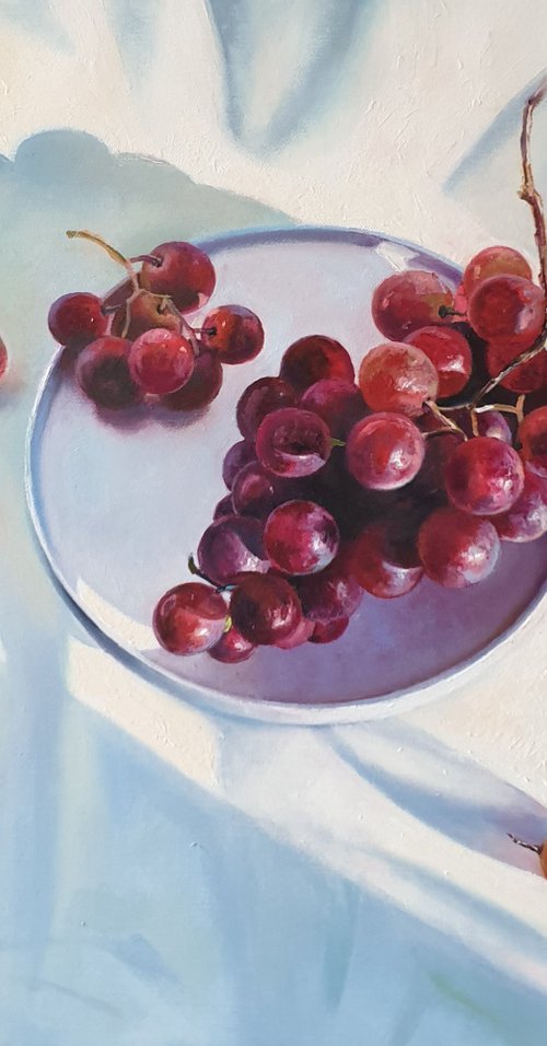 "Sunny grapes."  still life summer liGHt original painting  GIFT (2020) by Anna Bessonova (Kotelnik)