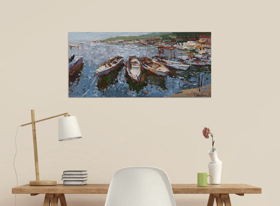 Boats  - Original impasto oil painting