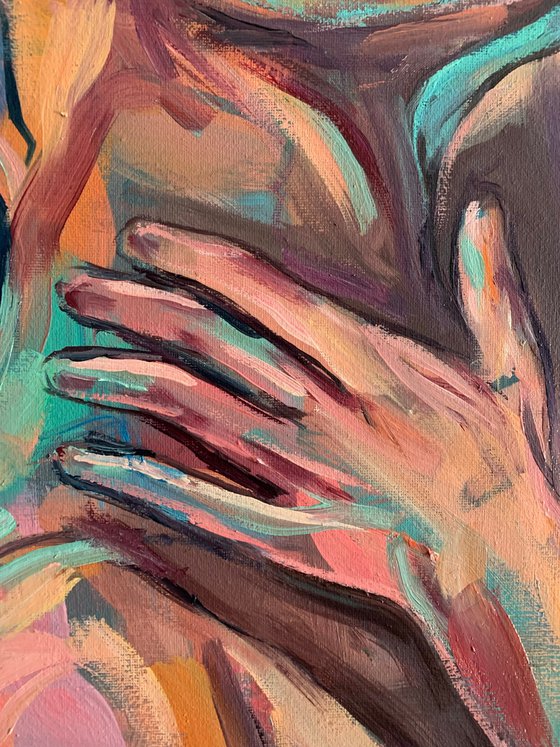 Male nude, men kiss, gay erotic art, queer oil painting