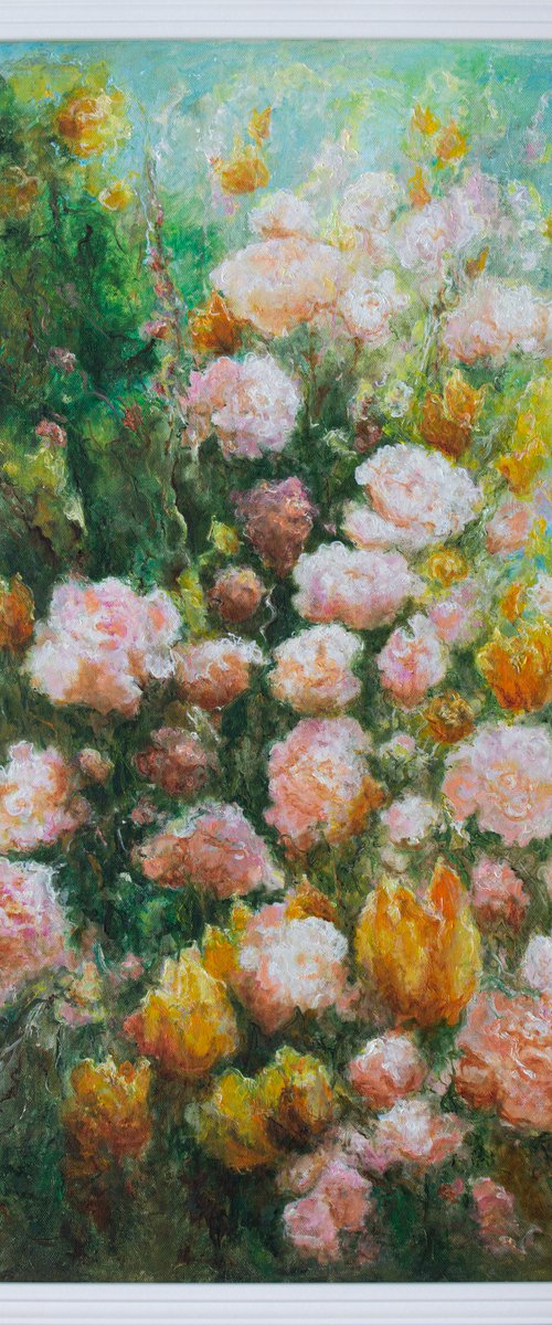 Framed impressionistic work Waltz of the Flowers by Mila Moroko