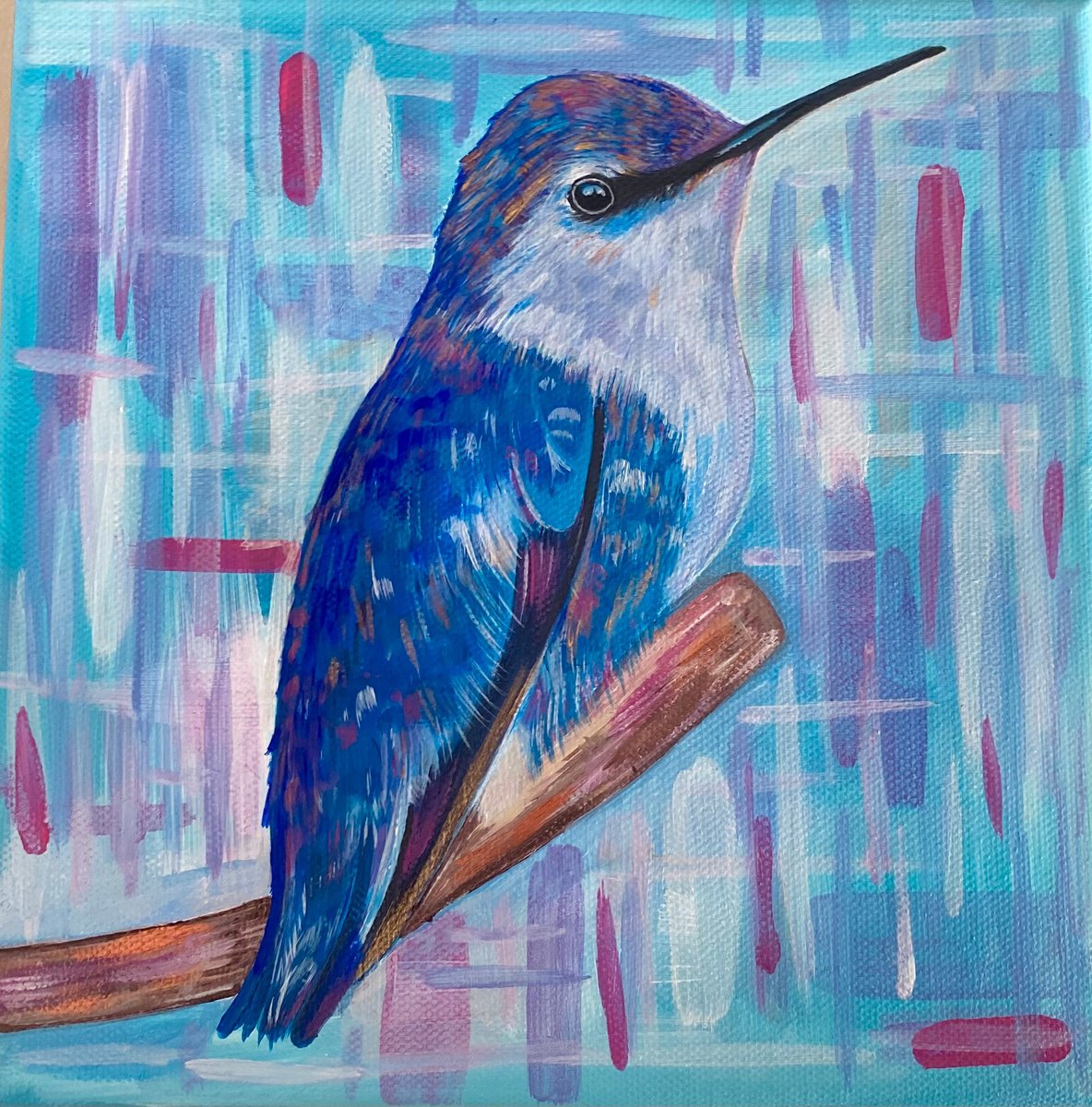 Abstract hummingbird acrylic painting by Bethany Taylor