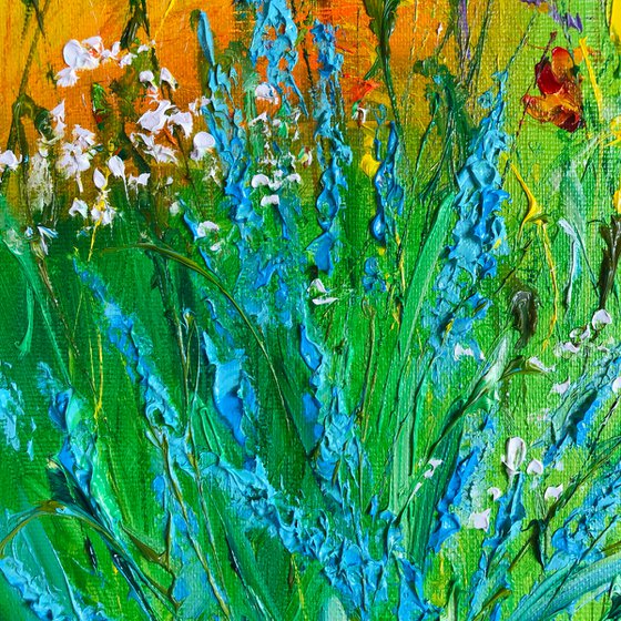 MOTLEY GRASS - Bright flowers. Summer. Abstract landscape. Blooming meadow. Field flowers. Herbs. Spring magic.