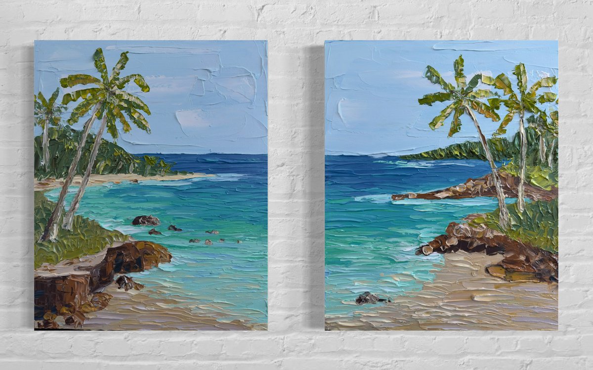  Tropical Retreat Diptych By Guzaliya Xavier, 32 X 20, Artwork For Sale On Artfinder