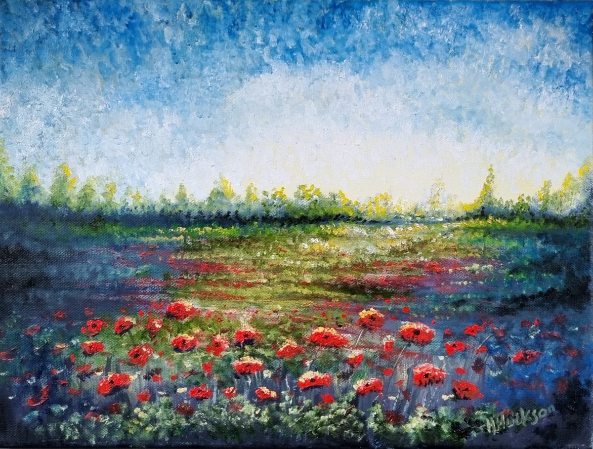 Glowing Poppies, 16 x 12 Original Oil Painting by Hayley Huckson