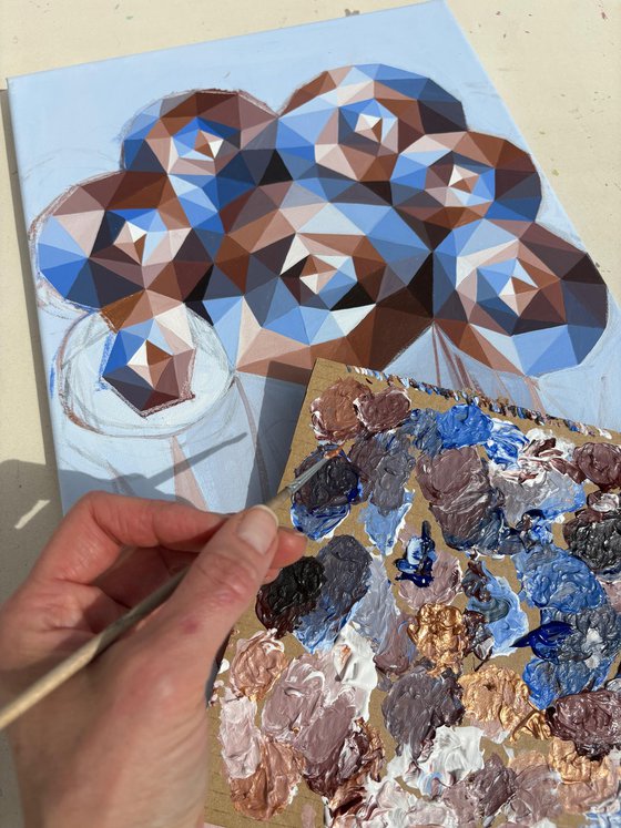 ABSTRACT BLUE AND GOLD FLOWER COMPOSITION