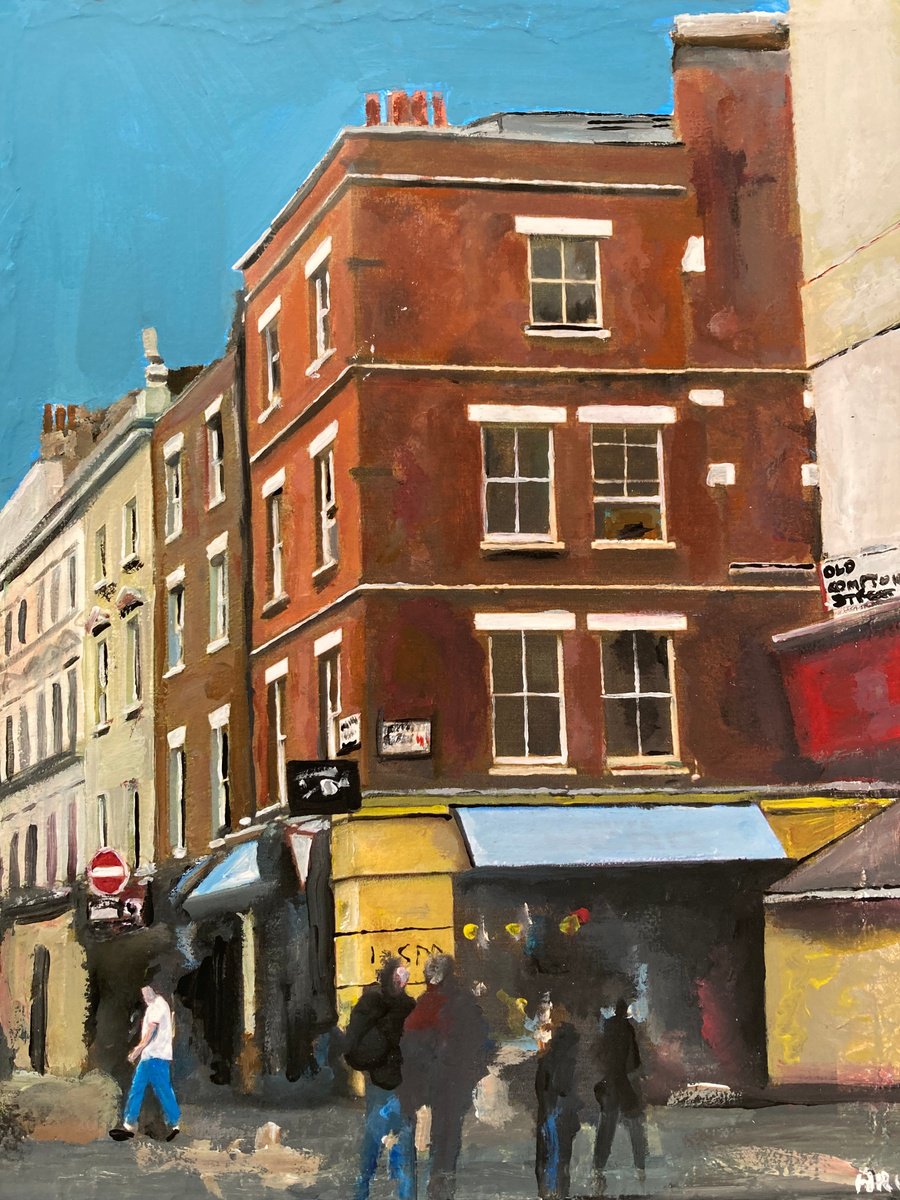 Photorealistic Cityscapes Acrylic Painting By Andrew Reid Wildman, 10 X 12, Old Compton Street, Summer, Original Artwork