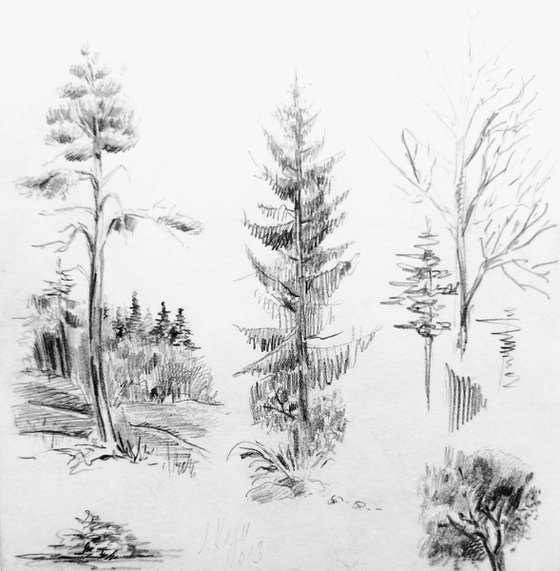 Plein air. Sketch # 3. Original pencil drawing.