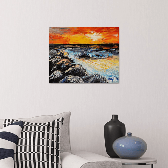 Sea, original impressionistic oil painting, gift art, landscape painting