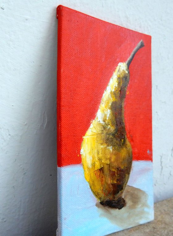 Pear. Small painting. Still life, 10x15cm