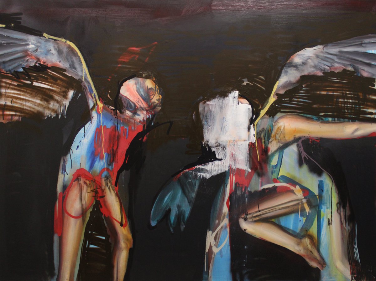 Expressive Portrait Oil Painting By Milos Hronec, 79 X 59", Random Encounter, Original Artwork