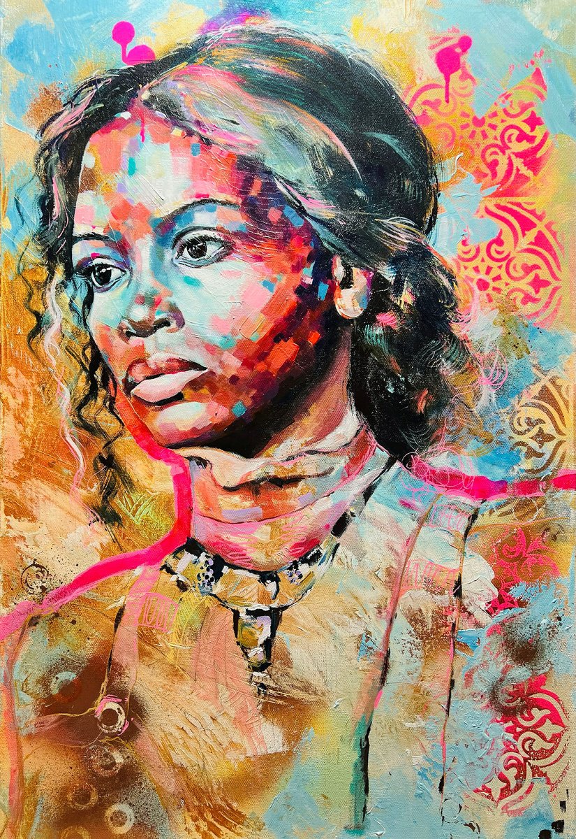 Expressive Portrait Acrylic Painting By Kirsten Todd, 20 X 30", Clearing Ancestral Karma, Original Artwork