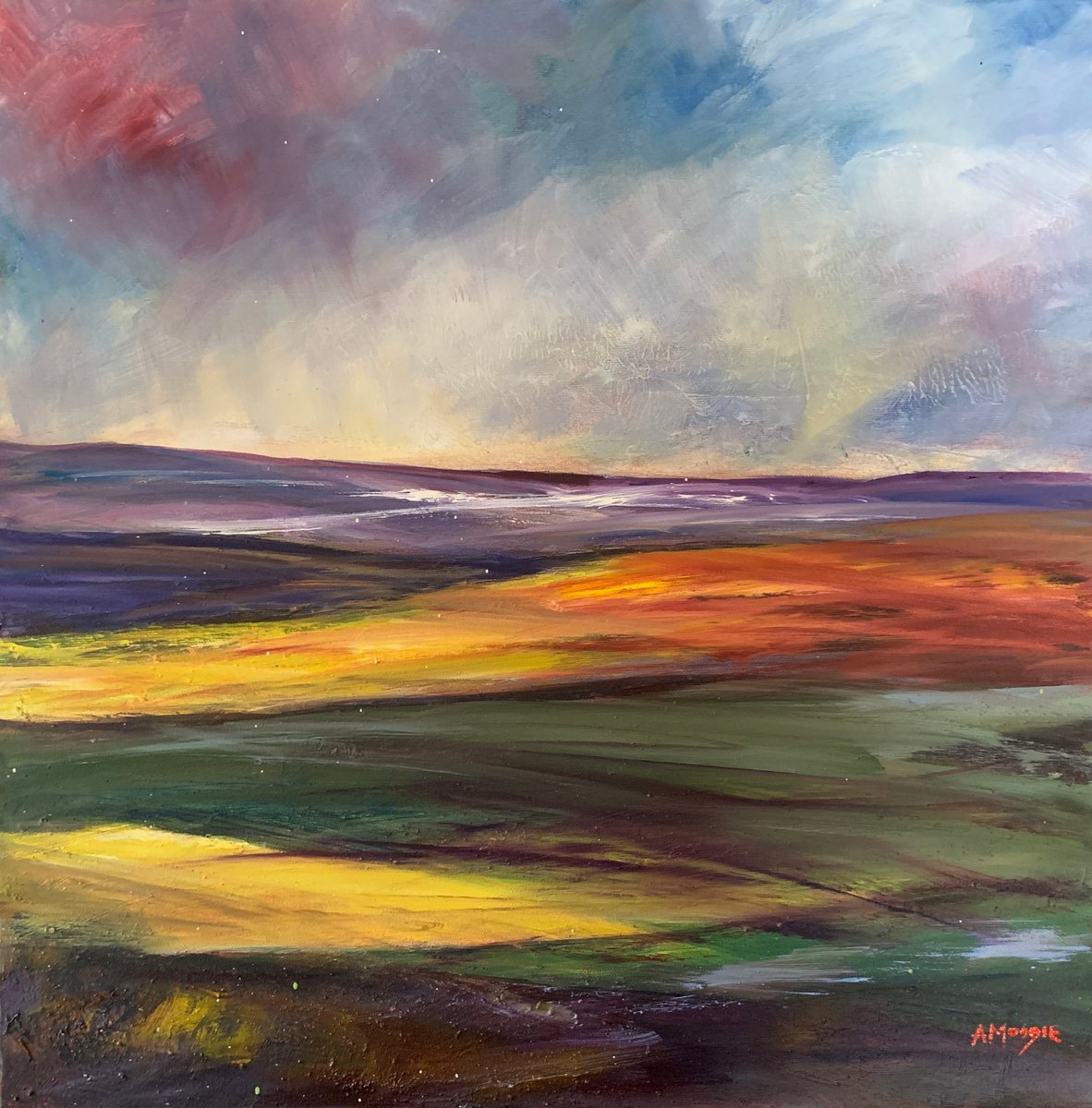 Impressionistic Landscape Oil Painting By Andrew Moodie, 20 X 20, Breaking Light, Original Artwork