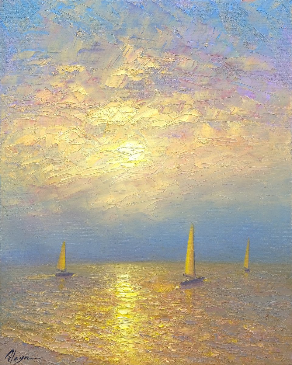 Impressionistic Landscape Oil Painting By Dmitry Oleyn, 16 X 20, Sea, Original Artwork