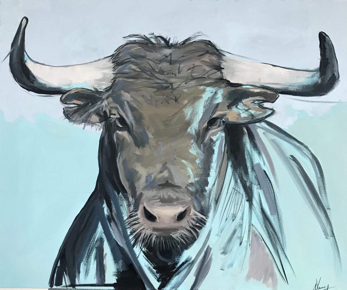 Bull oil painting 62x72cm by Leysan Khasanova