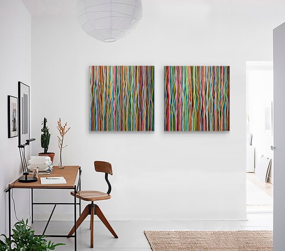 Groove to the Move Duo - 66cm square each - acrylic painting on canvas