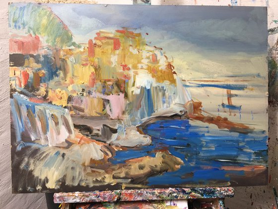 Manarola Cinque Terre 2021 , oil painting already framed