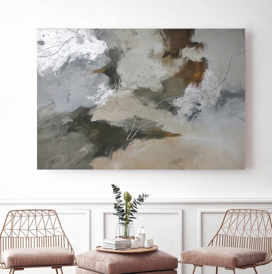 "Flock 2" Gray brown silver abstract art