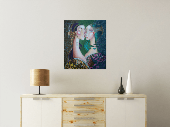 Lovers (60x70cm, oil painting, modern art, ready to hang)