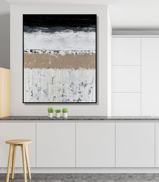 Break the Ice - TEXTURED ABSTRACT ART – MINIMALIST Black & White Painting. READY TO HANG!