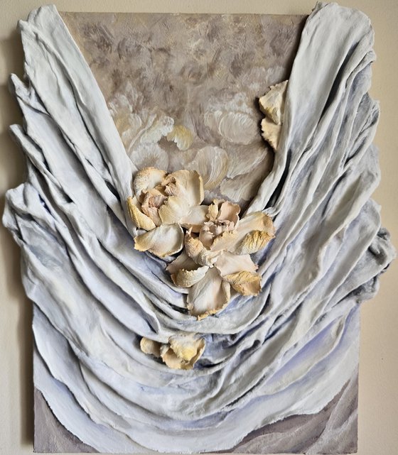 Floral and folds relief panel