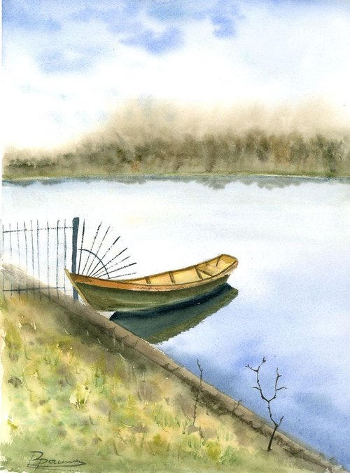 Landscape with boat by Olga Shefranov (Tchefranov)