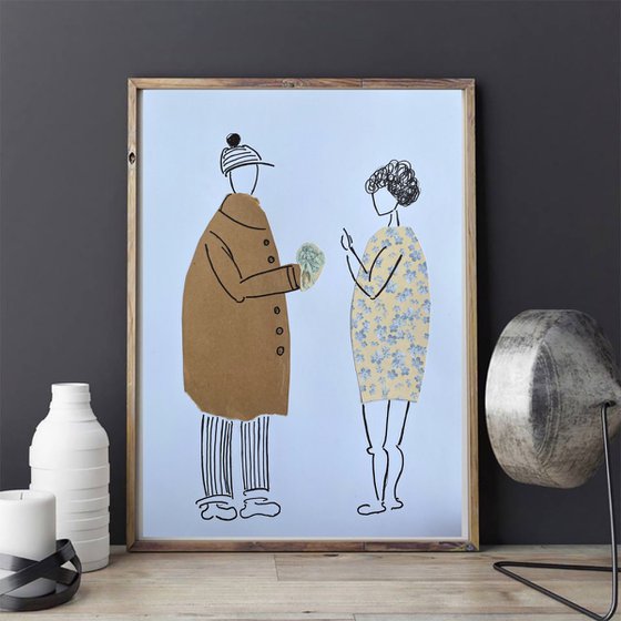 Couple original paper collage