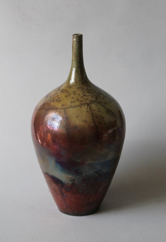 Raku Bottleneck Iridescent Lustre.