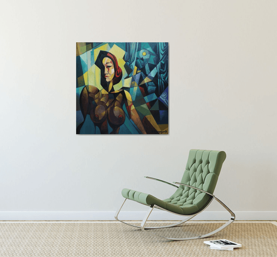 Midnight (80x80cm, cubism, oil painting, ready to hang)