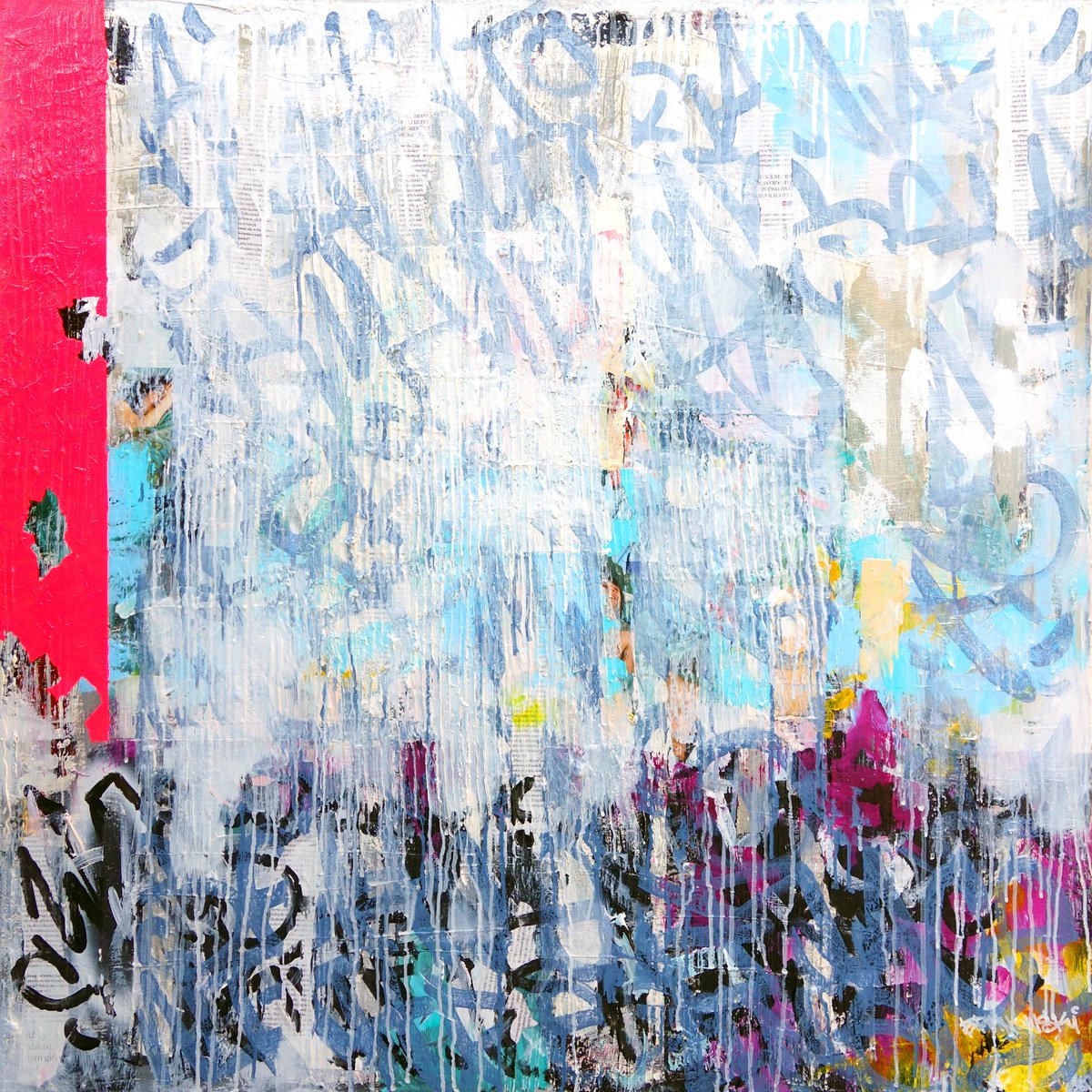 Urban And Pop Abstract Acrylic Painting By Tomasz Brynowski, 39 X 39", Number 5, Original Artwork