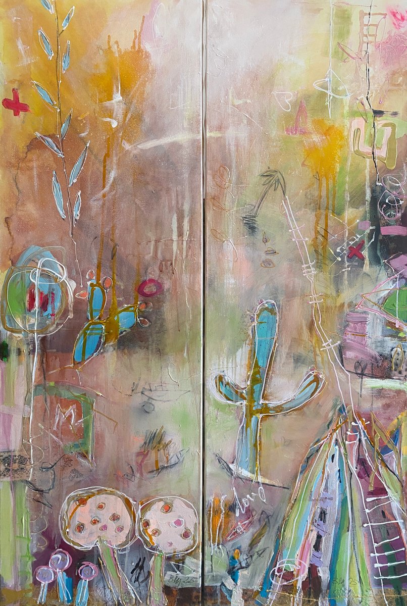 Organic Abstract Acrylic Painting By Bea Schubert, 31 X 47, Home Is Love No.11, Original Artwork