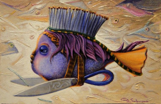 THE HAIRDRESSER FISH- (ready to hang )