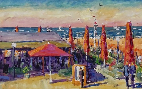 Red beach cafe by Dimitris Voyiazoglou