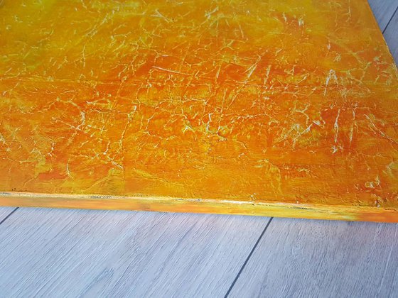 A piece of the Sun II- Large orange , yellow triptych abstract