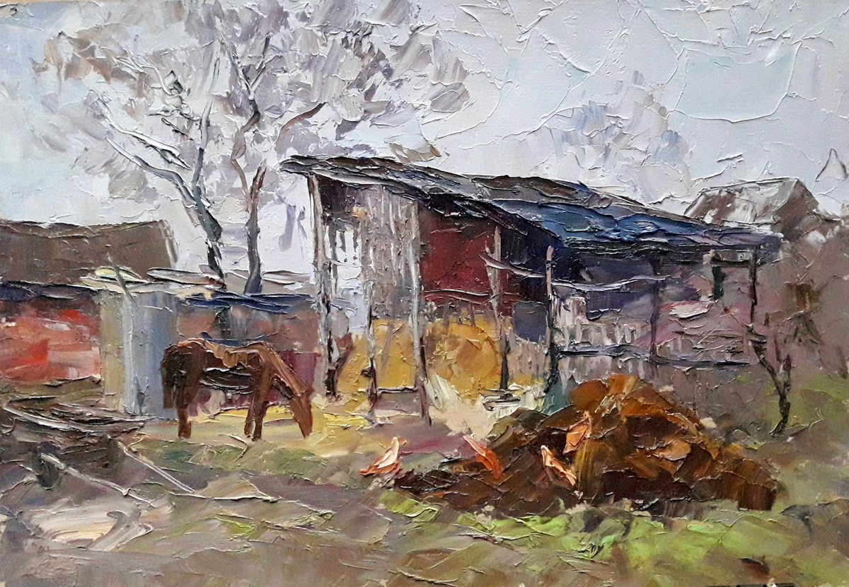 Oil painting Rural courtyard nSerb493 by Boris Serdyuk