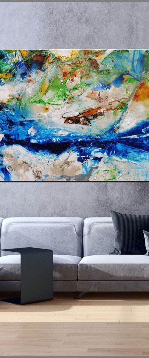 Natures Sugar 240cm x 100cm Green Blue Textured Abstract Art by Franko