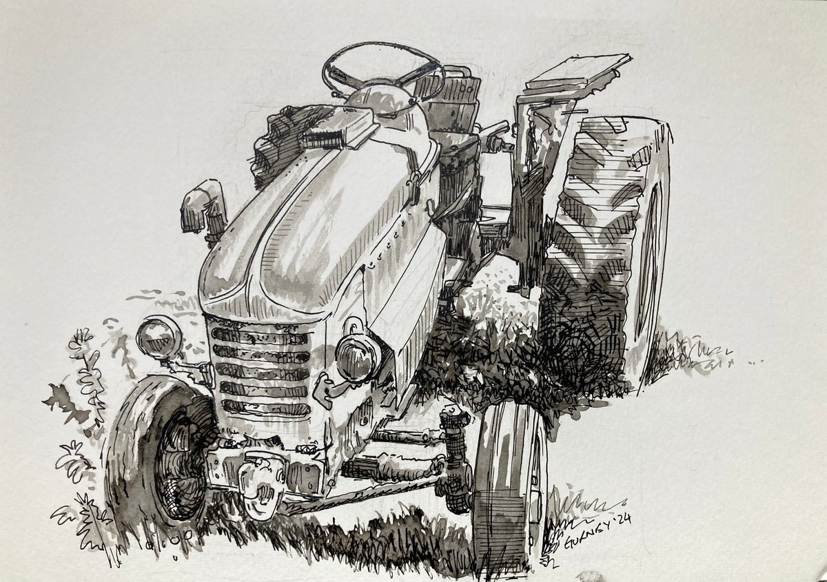 Impressionistic Transport Ink Drawing By Paul Gurney, 12 X 8", Tractor, Original Artwork