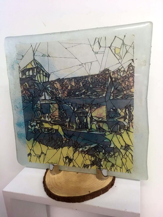 'Melverley Church' - ink on silk and glass