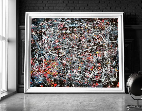 -Carving- Abstract Jackson Pollock style Painting on Unstretched Canvas.