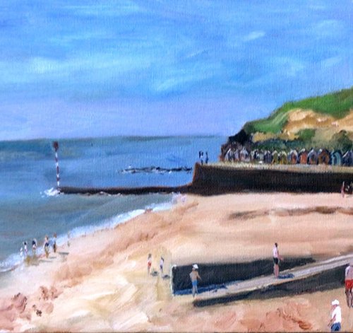 St Mildred's Bay, Westgate. A sunny day at the beach, oil painting. by Julian Lovegrove Art