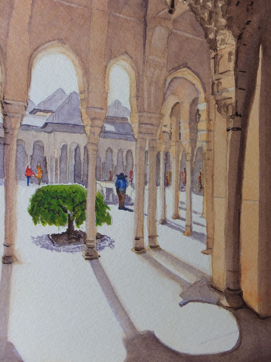 Photorealistic Cityscapes Watercolour By David Harmer, 12 X 16, Walking Round The Alhambra, Original Artwork