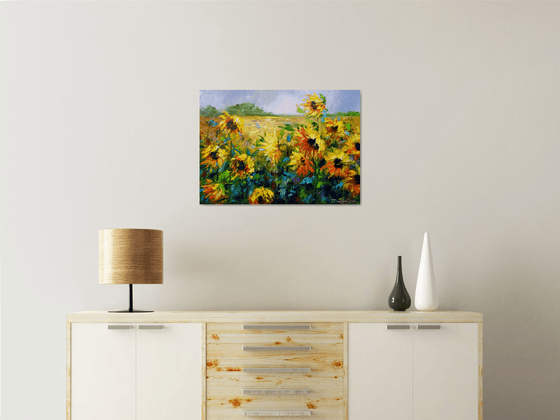 Wind and sunflowers