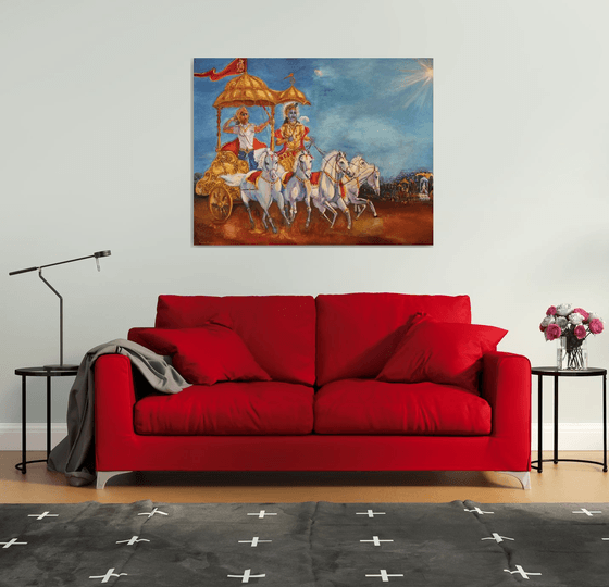 Mahabharat battle scene, large oil painting