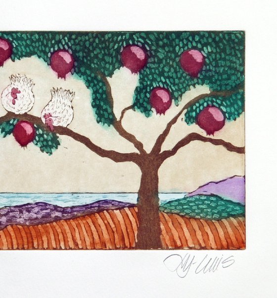 Pomegranate tree and Hens
